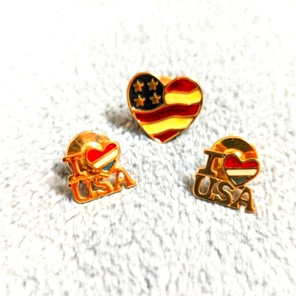 Vintage Avon "I Love USA" Tac Pins and Heart Americana Tac Pin